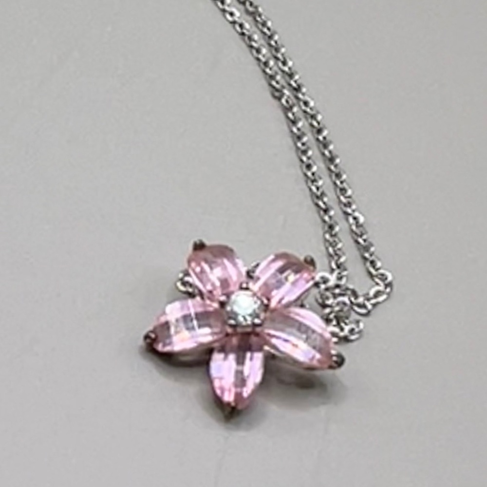 Sterling Silver and Pink Tourmaline and Diamond Flower